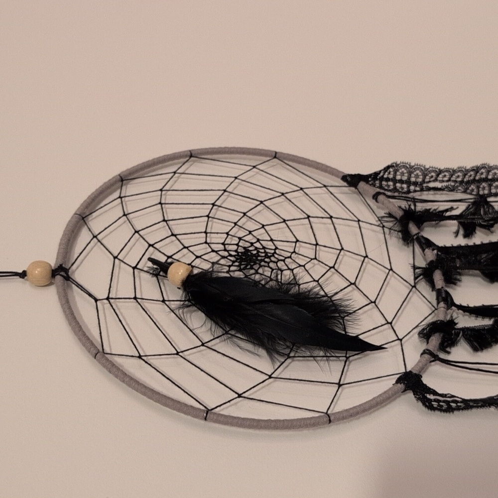Mystical Black and Gray Dreamcatcher Wall Hanging - Picture 3 of 3